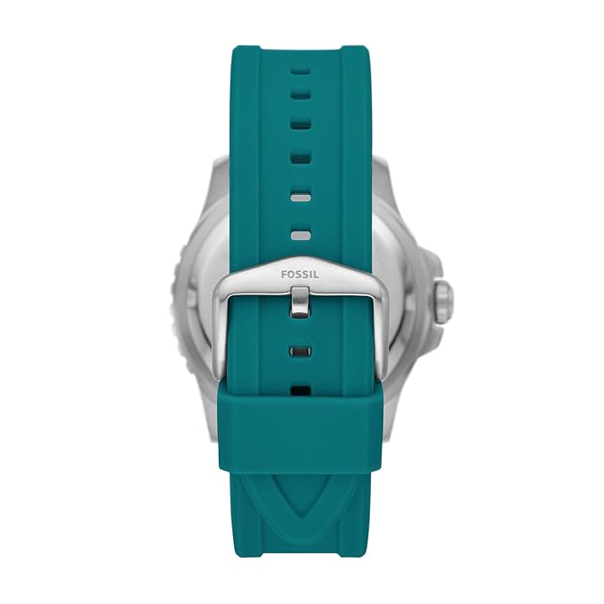 Fossil Silicone Blue Analog Green Dial Men's Watch-Band Color-Blue