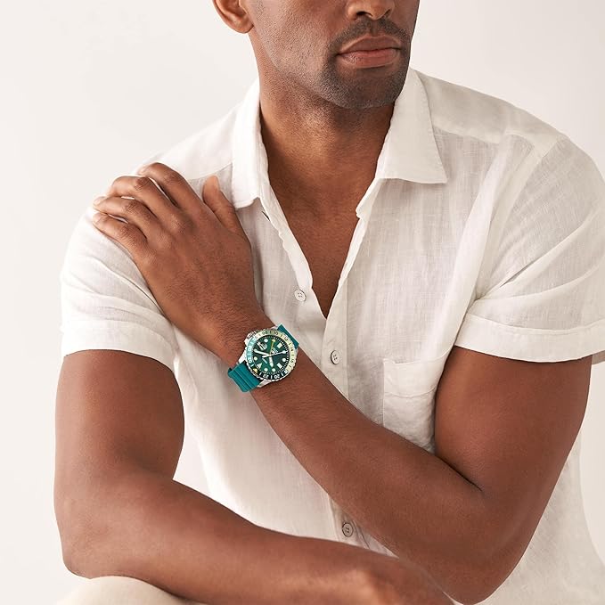 Fossil Silicone Blue Analog Green Dial Men's Watch-Band Color-Blue