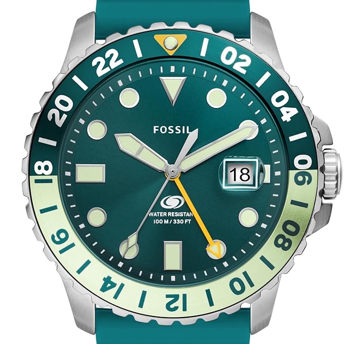 Fossil Silicone Blue Analog Green Dial Men's Watch-Band Color-Blue