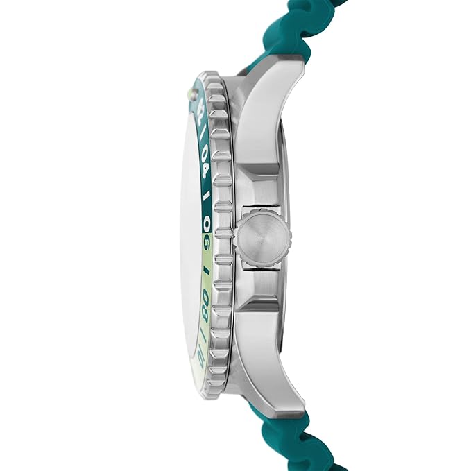 Fossil Silicone Blue Analog Green Dial Men's Watch-Band Color-Blue