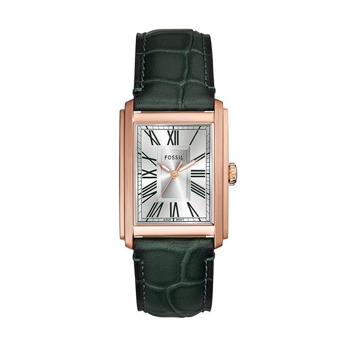 Fossil Leather Men's Analog Silver Dial Men's Watch, Band Color Green