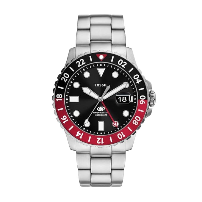 Fossil Blue GMT Silver Quartz Stainless Steel Watch