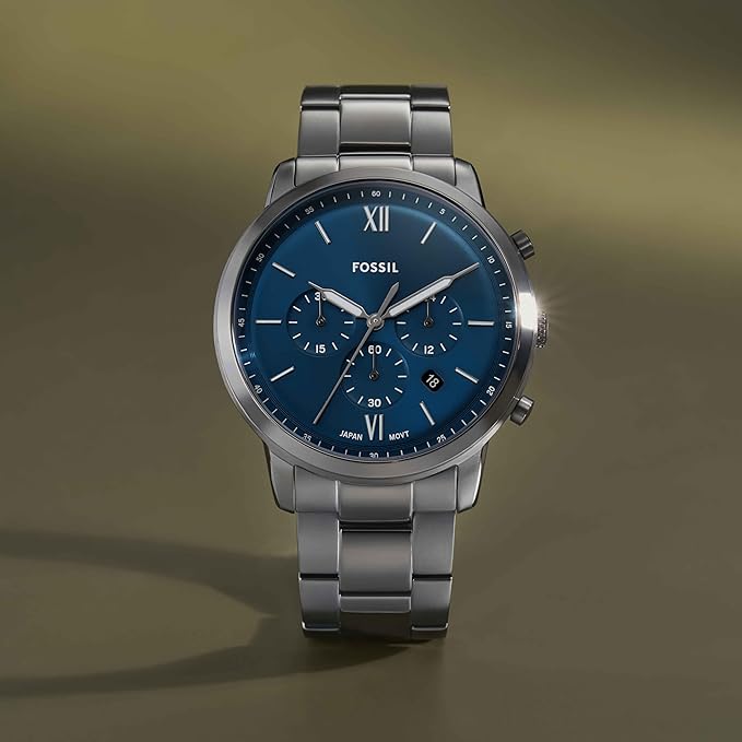 Fossil Chronograph Men Neutra Grey Quartz Stainless Steel Blue Dial Watch