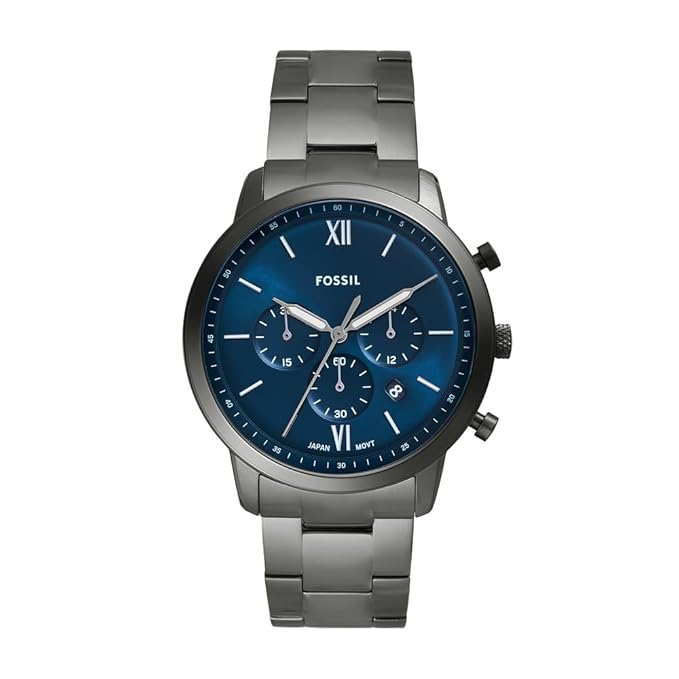 Fossil Chronograph Men Neutra Grey Quartz Stainless Steel Blue Dial Watch