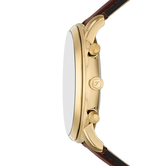 Fossil Chronograph Men Neutra Brown Quartz Leather Gold Dial Watch