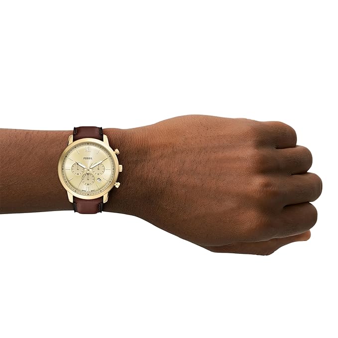 Fossil Chronograph Men Neutra Brown Quartz Leather Gold Dial Watch