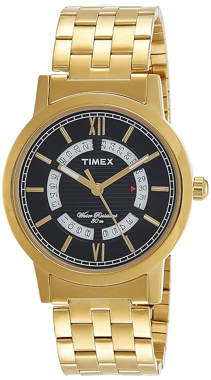 Timex Stainless Steel Analog Black Dial Men's Watch-Tw000T127, Band Color:Gold