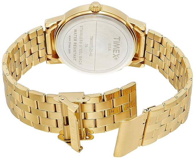 Timex Stainless Steel Analog Black Dial Men's Watch-Tw000T127, Band Color:Gold