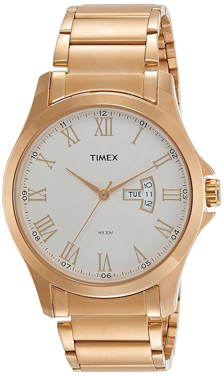 TIMEX Classics Analog Watch for Man with Silver Round Dial & Rose Gold Stainless Steel Bracelet Band Water Resistant Men's Wrist Watches