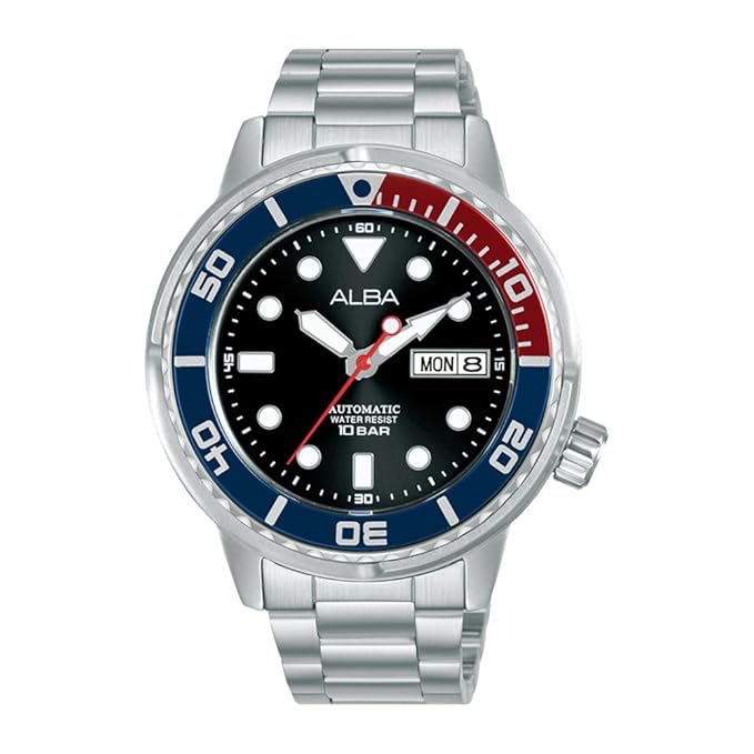 Alba Stainless Steel Men's Analog Wristwatch Al4247X1, Band Color:Silver, Dial_Black
