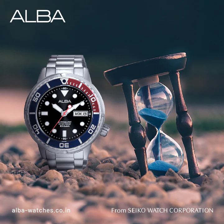 Alba Stainless Steel Men's Analog Wristwatch Al4247X1, Band Color:Silver, Dial_Black