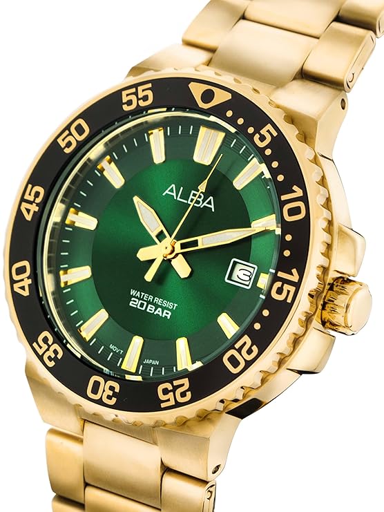 Alba Stainless Steel As9S74X1 Green Patterned Dial Analogue Men's Watch