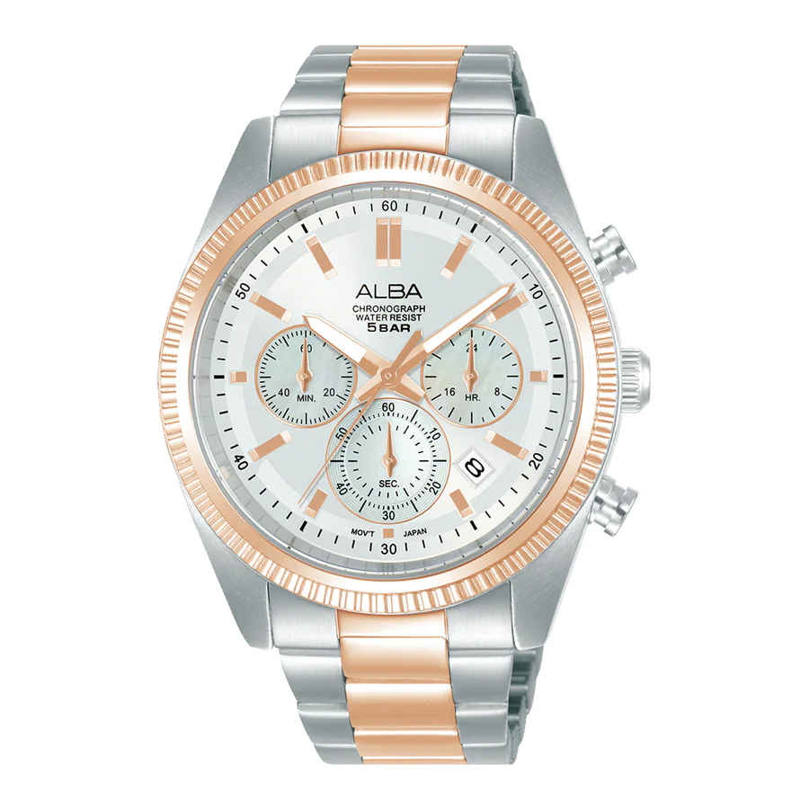 Men Quartz Silver Dial Chronograph Steel Watch