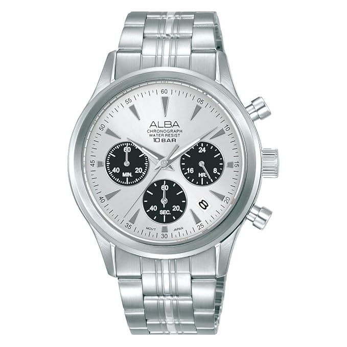 Alba Men's Prestige Quartz Silver White & Black Dial Chronograph Watch