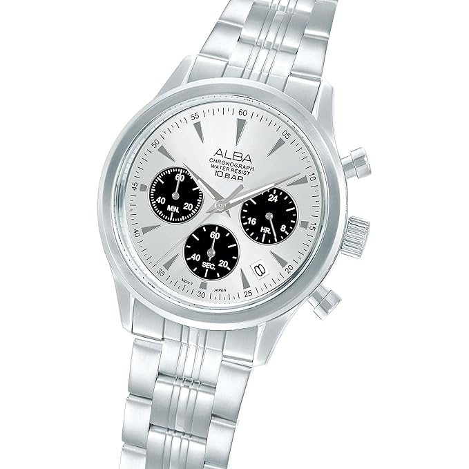 Alba Men's Prestige Quartz Silver White & Black Dial Chronograph Watch