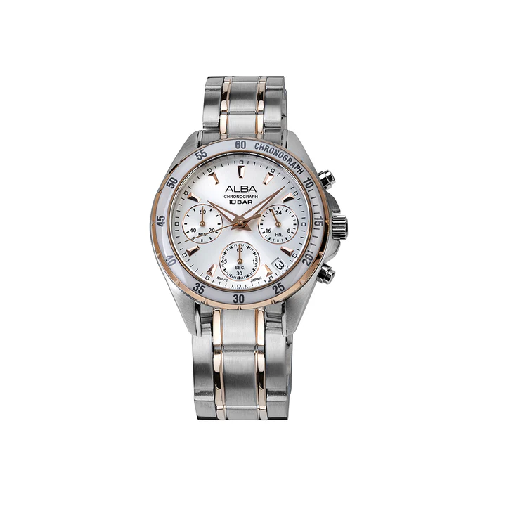Women Quartz Silver Dial Chronograph Stainless Steel Watch