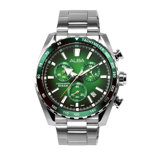 Alba AX7007X1 Green Dial Chronograph Watch, Men's Sporty Timepiece