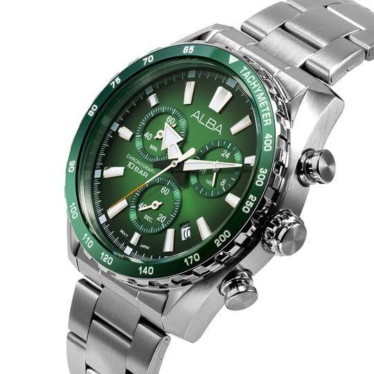 Alba AX7007X1 Green Dial Chronograph Watch, Men's Sporty Timepiece