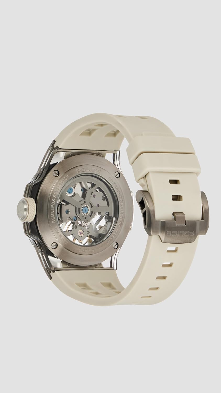 Police Automatic Analog with Beige Dial Beige Silicone Strap Watch for Men