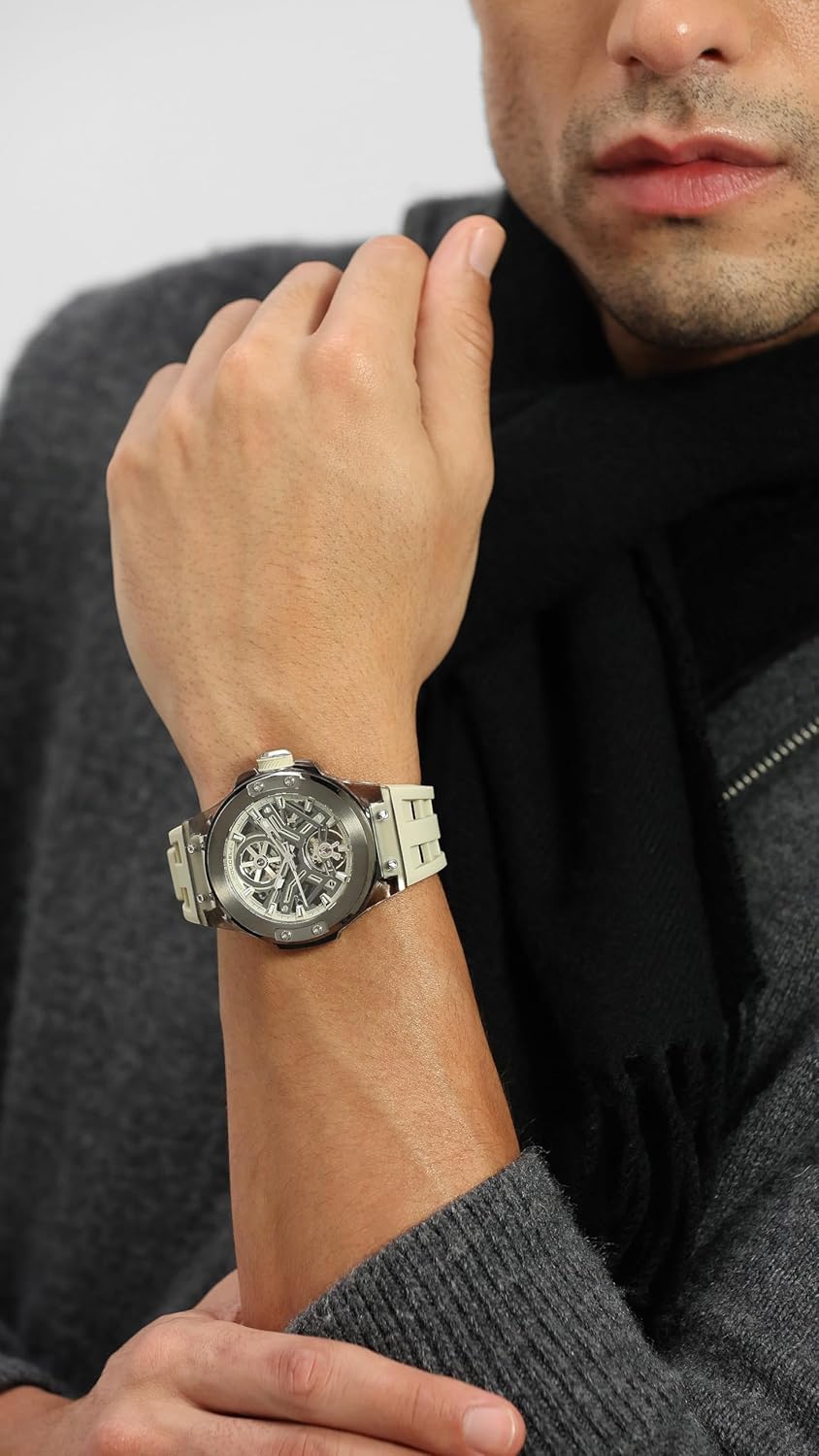 Police Automatic Analog with Beige Dial Beige Silicone Strap Watch for Men