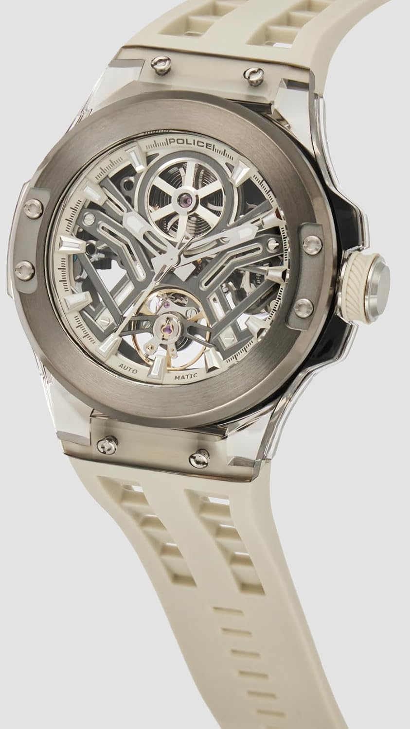 Police Automatic Analog with Beige Dial Beige Silicone Strap Watch for Men