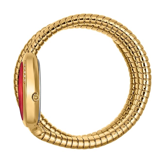 Just Cavalli Stainless Steel Stone Studded Red Dial Analogue Bracelet Women Wrist Watch