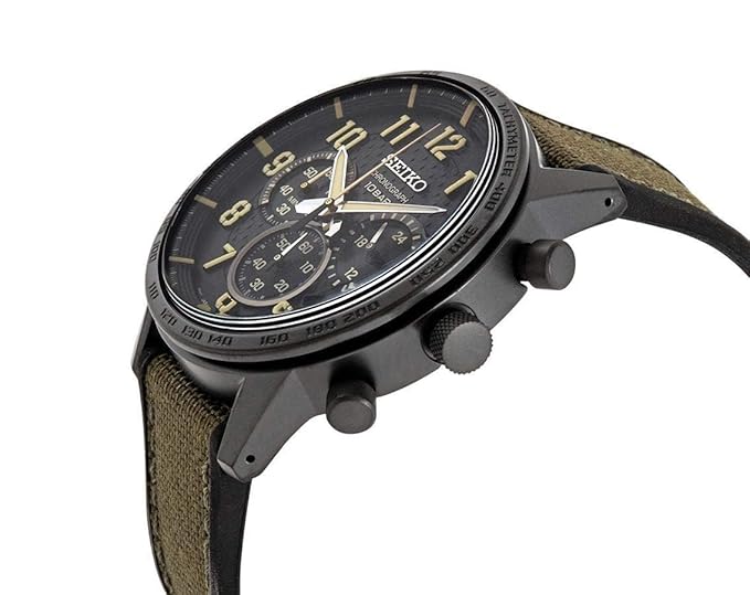 Seiko Nylon Analog Black Dial Men Watch-Ssb369P1, Green Band