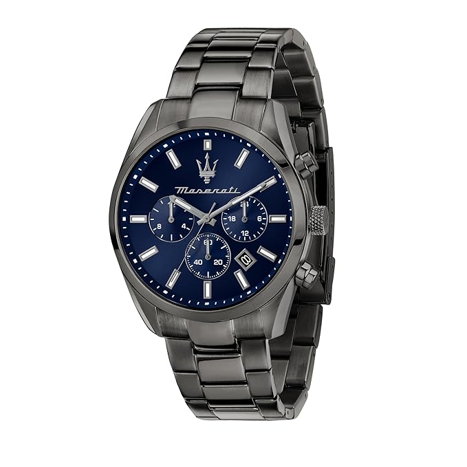 Maserati Classic Men's Luxury Watch, Stainless Steel Case, Quartz Movement, Stainless Steel Strap, 50M Water Resistant Timepiece, Blue Dial, 2 Years Warranty