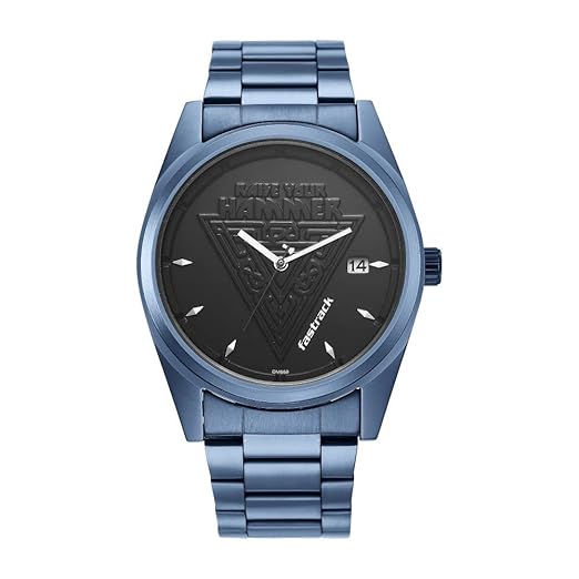 Fastrack Thor Quartz Analog with Date Black Dial Blue Metal Strap Watch for Guys, Men