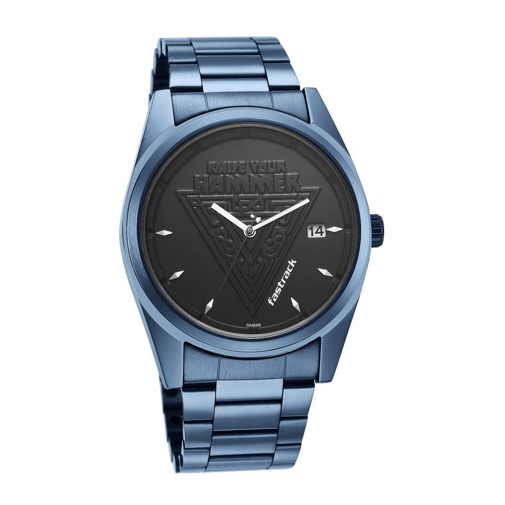 Fastrack Thor Quartz Analog with Date Black Dial Blue Metal Strap Watch for Guys, Men