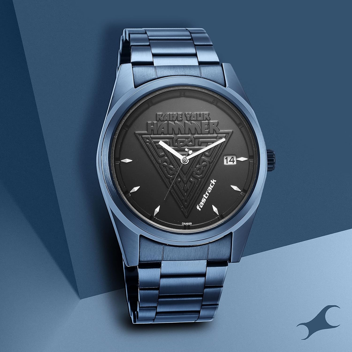 Fastrack Thor Quartz Analog with Date Black Dial Blue Metal Strap Watch for Guys, Men