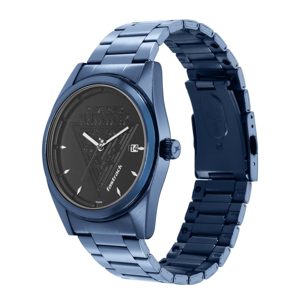 Fastrack Thor Quartz Analog with Date Black Dial Blue Metal Strap Watch for Guys, Men