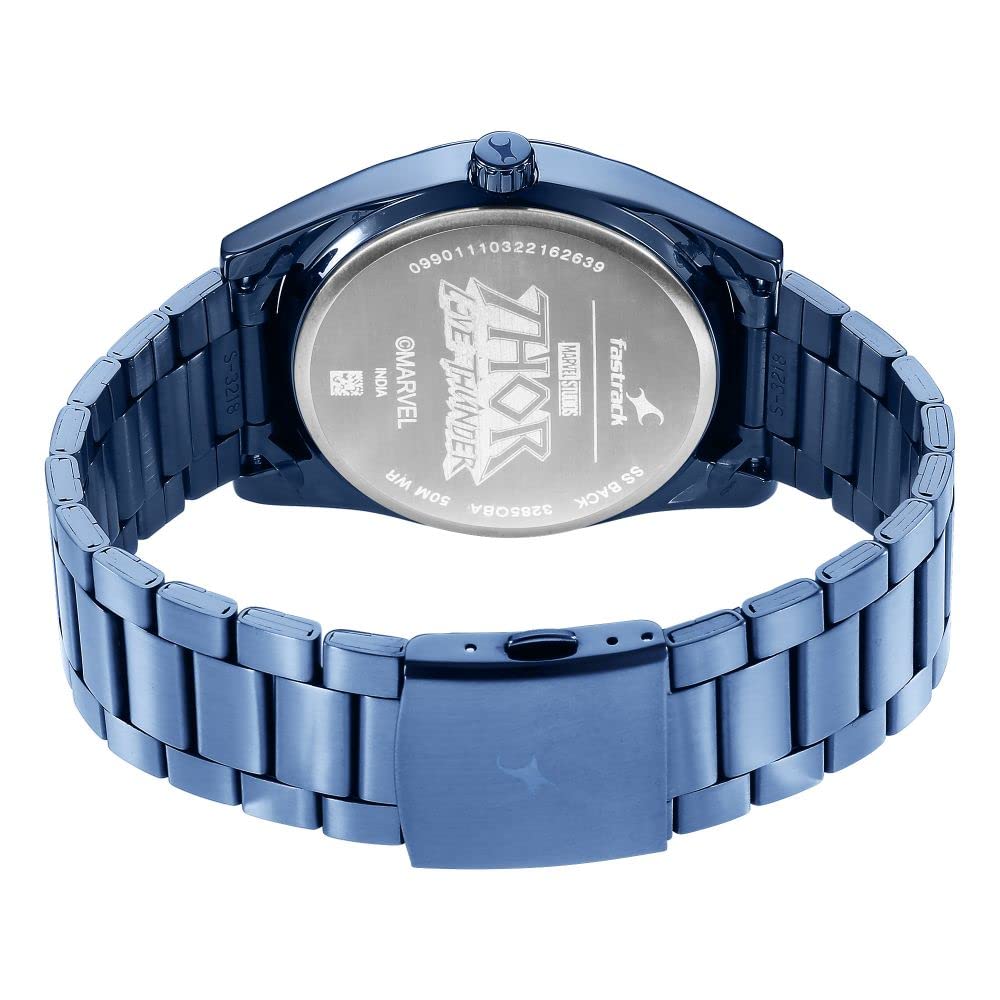 Fastrack Thor Quartz Analog with Date Black Dial Blue Metal Strap Watch for Guys, Men