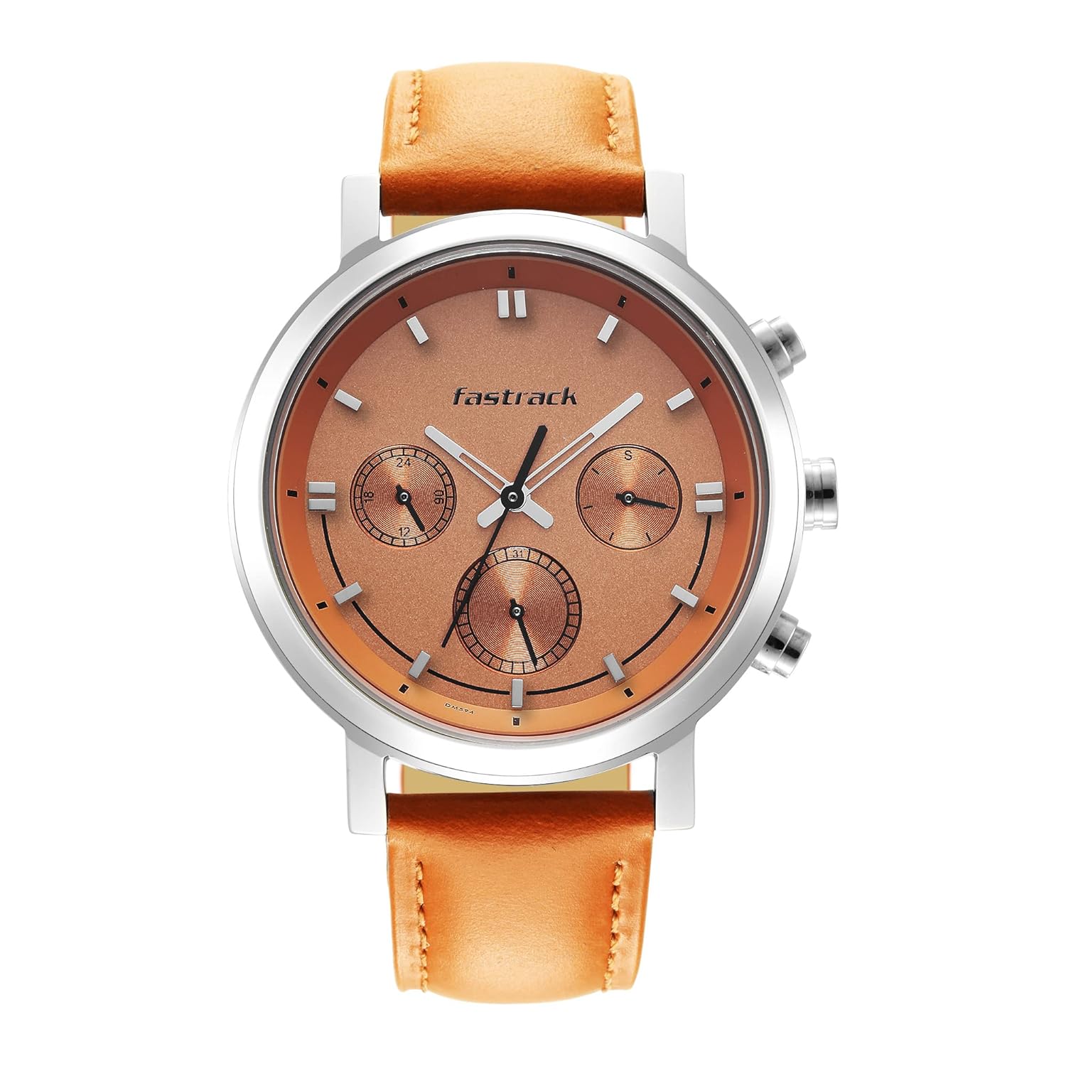 Fastrack Tick Tock Quartz Multifunction Blue Dial Blue Leather Strap Watch for Guys