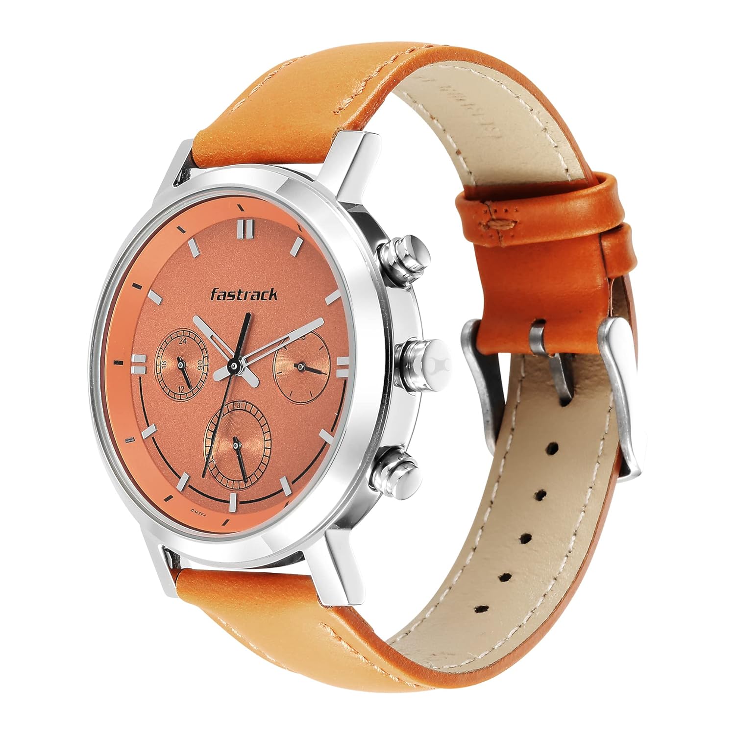 Fastrack Tick Tock Quartz Multifunction Blue Dial Blue Leather Strap Watch for Guys