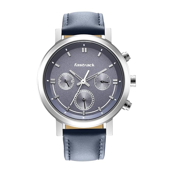 Fastrack Tick Tock Quartz Multifunction Orange Dial Leather Strap Watch for Guys