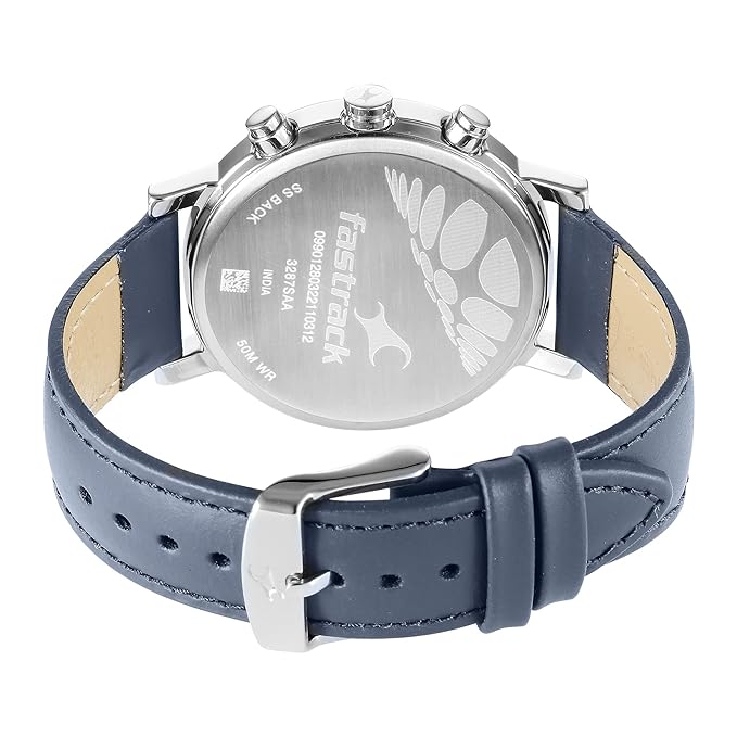 Fastrack Tick Tock Quartz Multifunction Orange Dial Leather Strap Watch for Guys