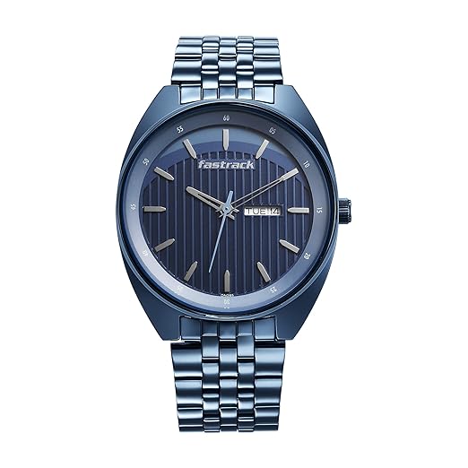Fastrack Snob X Quartz Analog with Day and Date Blue Dial Blue Metal Strap Watch for Guys