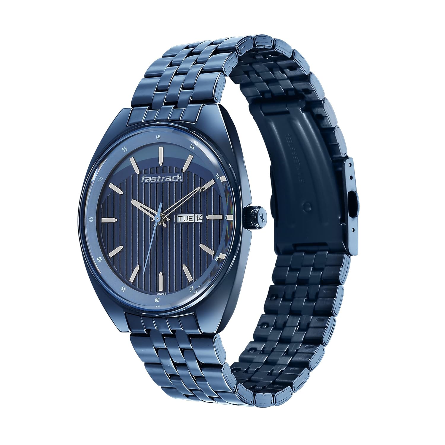 Fastrack Snob X Quartz Analog with Day and Date Blue Dial Blue Metal Strap Watch for Guys