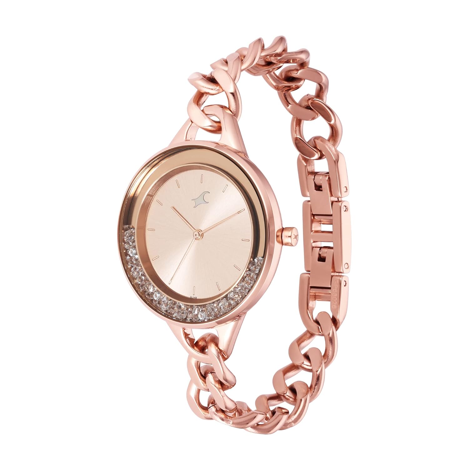 Fastrack Glitch Quartz Analog Rose Gold Dial Rose Gold Metal Strap Watch for Girls