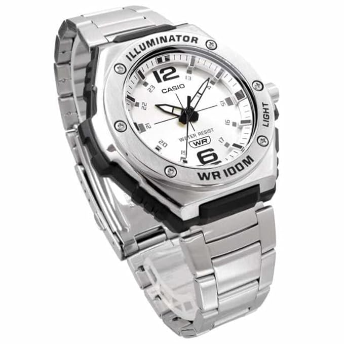 Casio Watch for Men Analog Silver Metal Watch