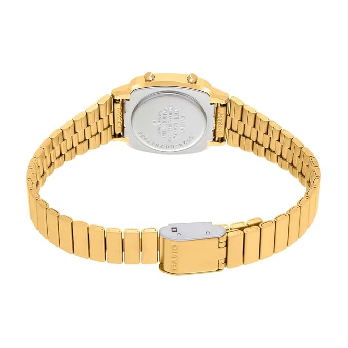 Casio Women Vintage LA670WGA-1DF Black Digital Dial Gold Stainless Steel Band