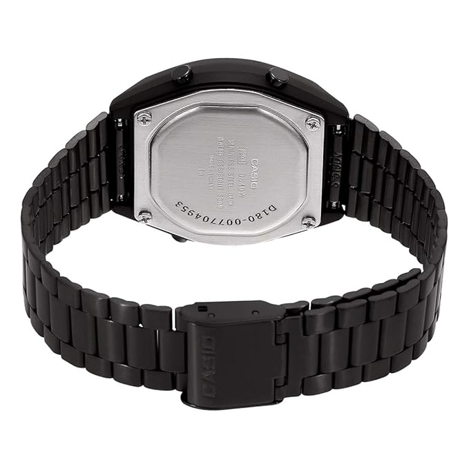 Casio Unisex Vintage B640WB-1ADF Black Digital Dial Black Stainless Steel Band D180