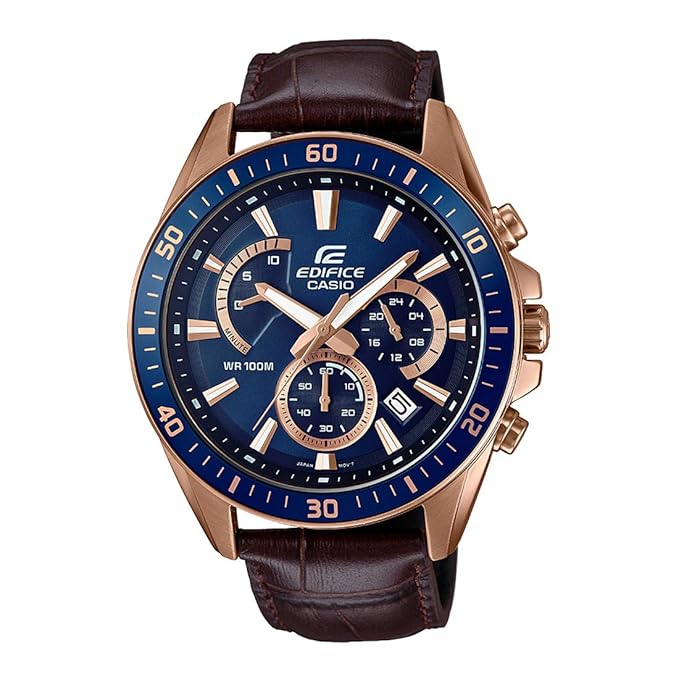 Casio EDifice EFR-552GL-2AVUDF Blue Analog Dial Brown Leather Band Men's Watch Chronograph 100M Water Resistant