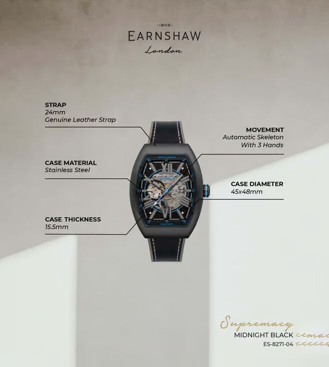 EARNSHAW Supremacy Skeleton Automatic Watch for Men