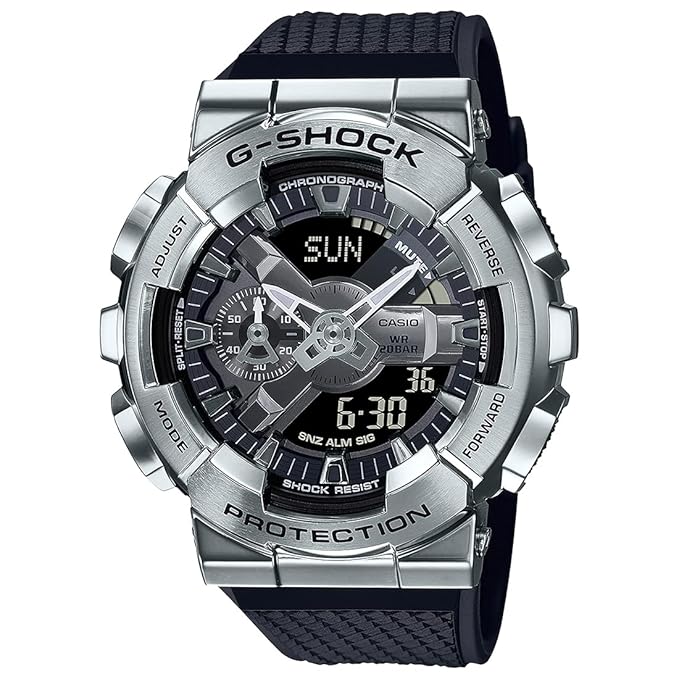 Casio G-Shock GM-110-1ADR Silver Analog-Digital Dial Black Resin Strap Men's Watch Shock And 200M Water Resistant G1051