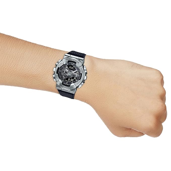 Casio G-Shock GM-110-1ADR Silver Analog-Digital Dial Black Resin Strap Men's Watch Shock And 200M Water Resistant G1051