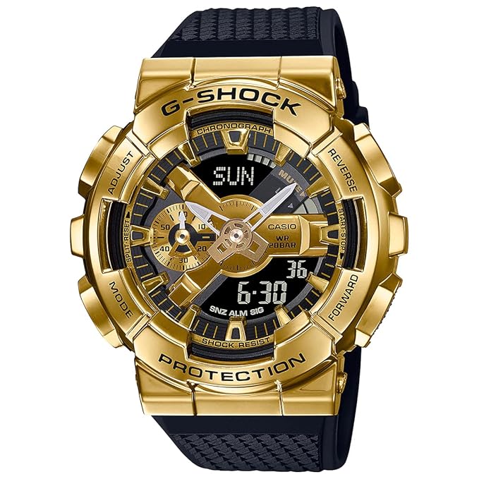 Casio G-Shock GM-110G-1A9DR Gold Ip Black & Gold Analog-Digital Dial Black Resin Strap Men's Watch Shock And 200M Water Resistant