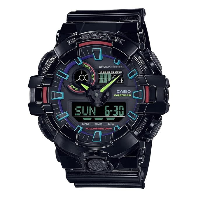 Casio G-Shock GA-700RGB-1ADR Multi-Coloured Analog-Digital Dial Black Resin Strap Men's Watch Shock and 200M Water Resistant
