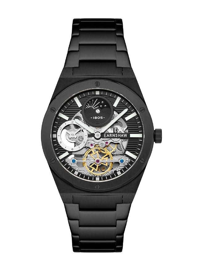 Earnshaw Drake Dual Time & Moonphase Automatic Black Round Dial Men's Watch